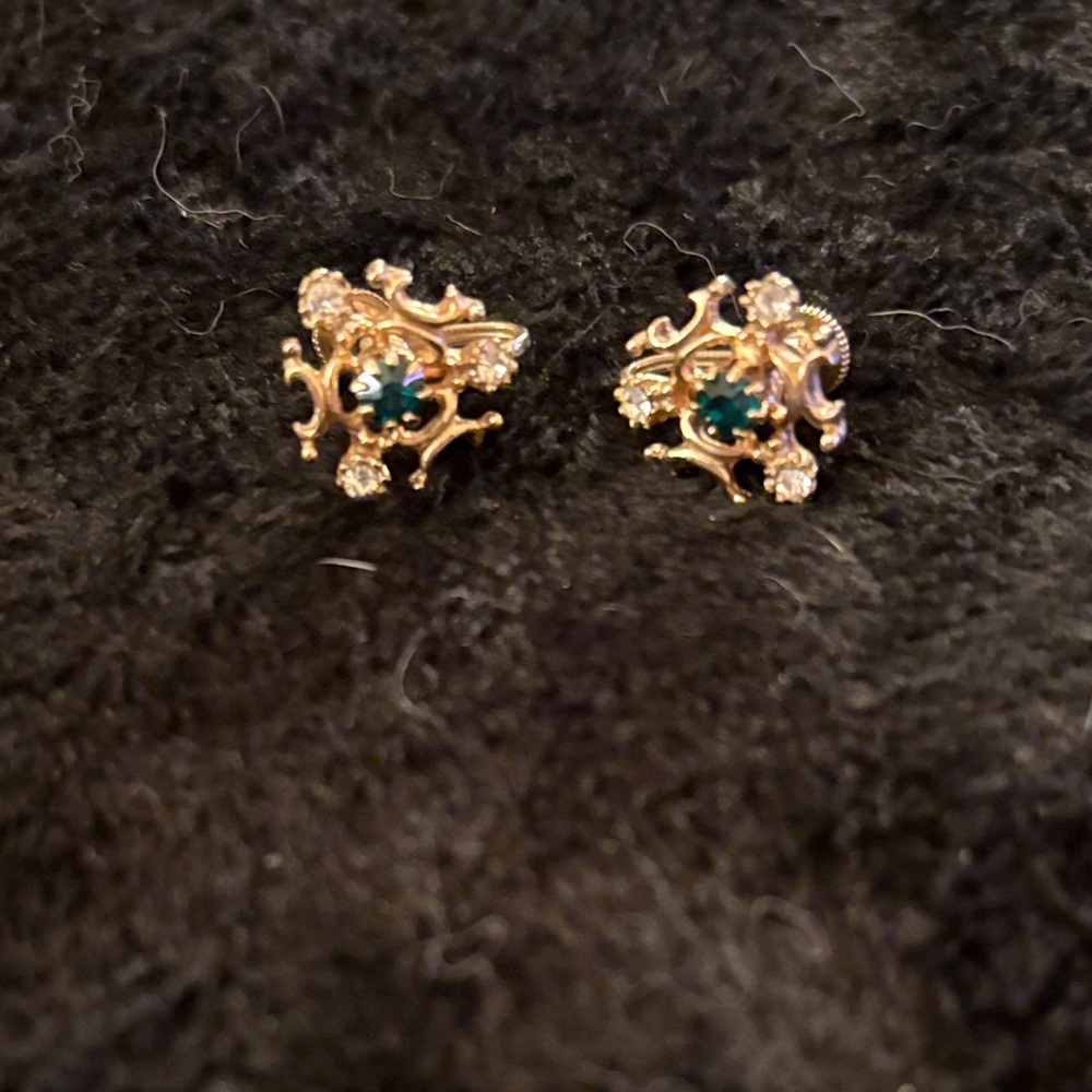 Gold and Green Crystal Floral Earrings